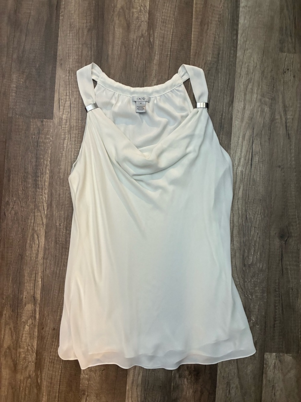Cache White Cowl Neck Sleeveless Camisole with Silver Accents